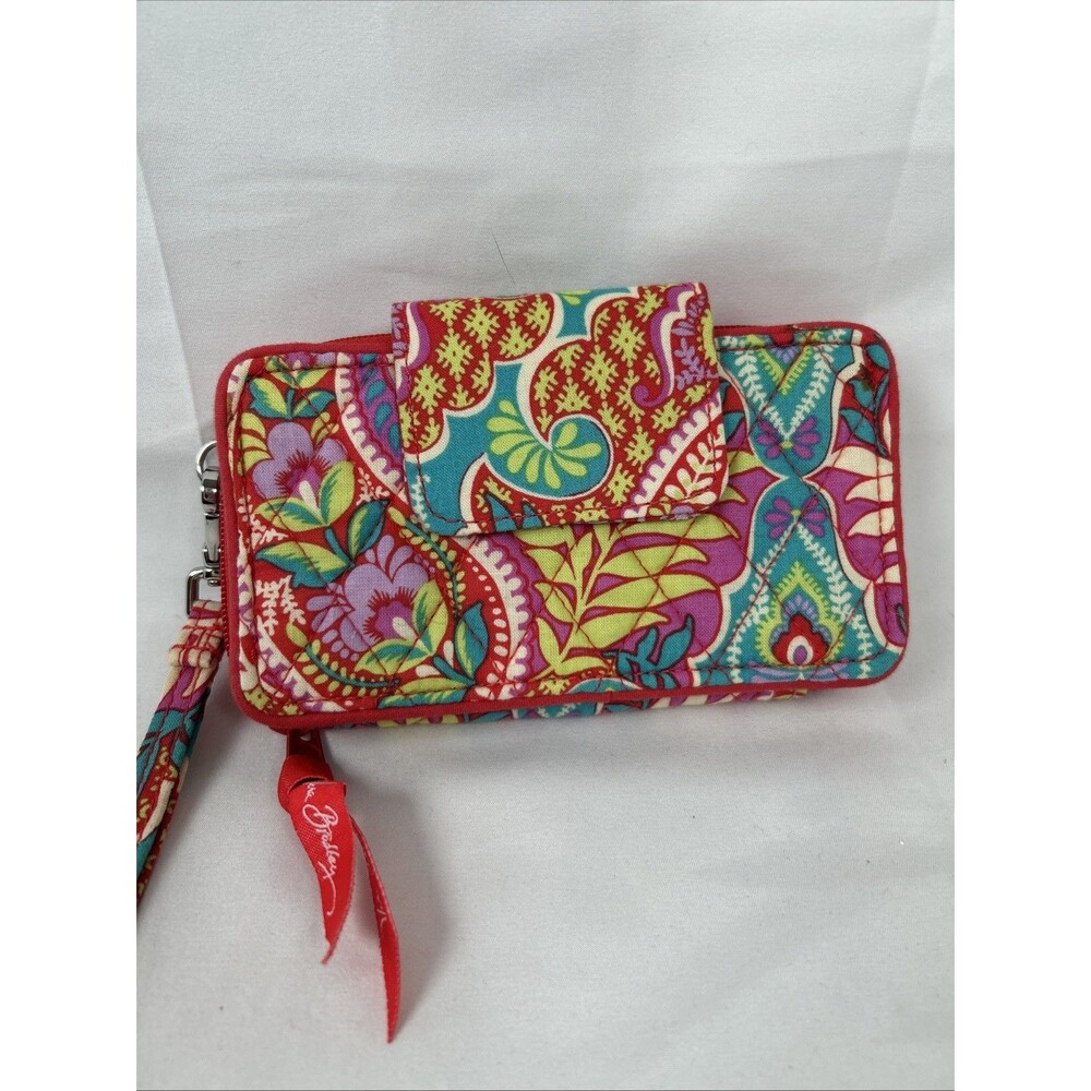 Vera Bradley Bright Floral Zip Around Wallet Wristlet Pink Hard Case - Picture 1 of 11